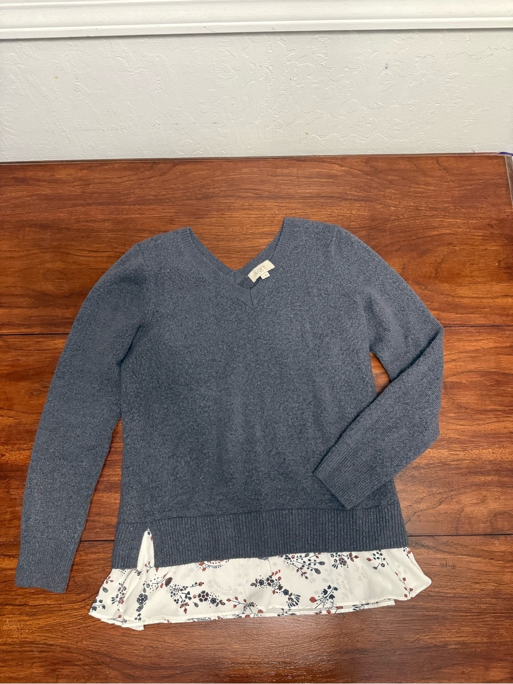 V-Neck Layered Hem Women's Sweater